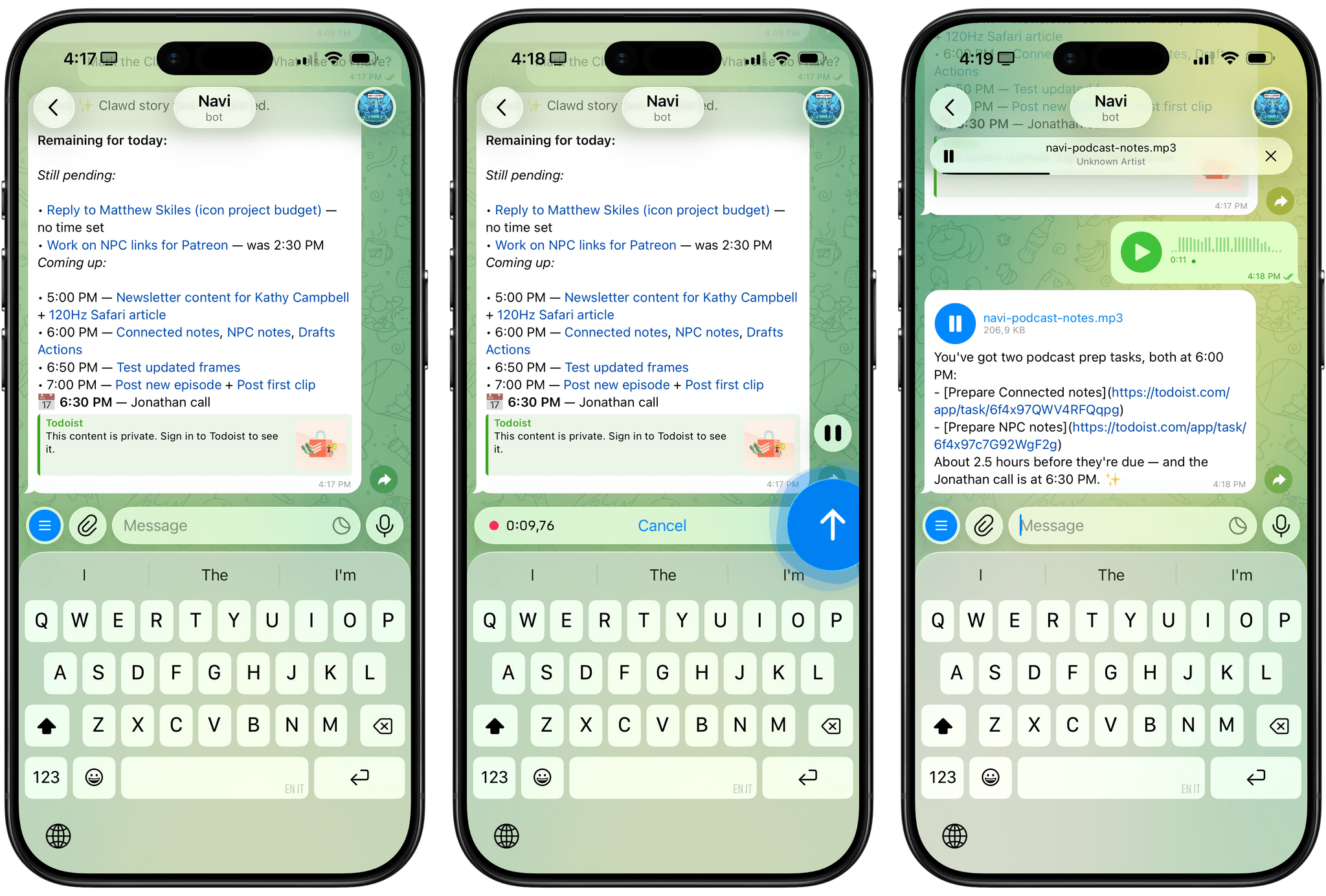OpenClaw chat interface showing the AI assistant managing tasks on mobile devices